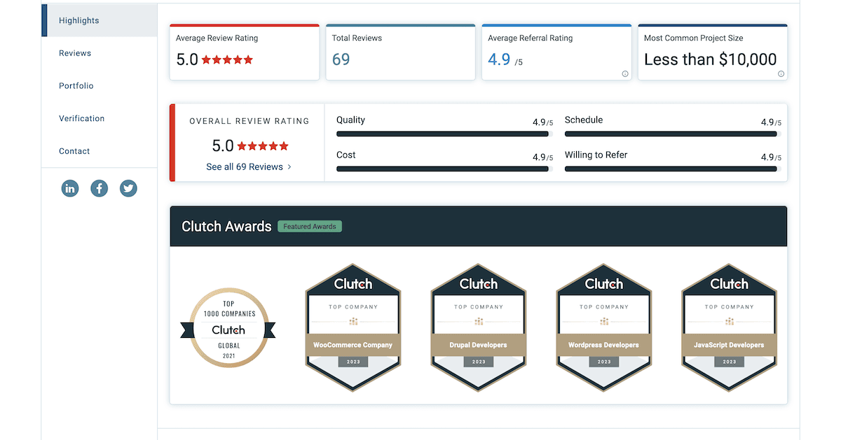 Situs web Clutch menampilkan semua ulasan untuk GetDevDone.