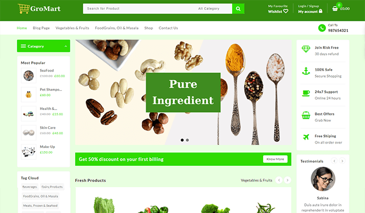 Die 11 besten Website-Vorlagen für Gemischtwarenläden zur Umsatzsteigerung 2024 3 Food & Grocery Store