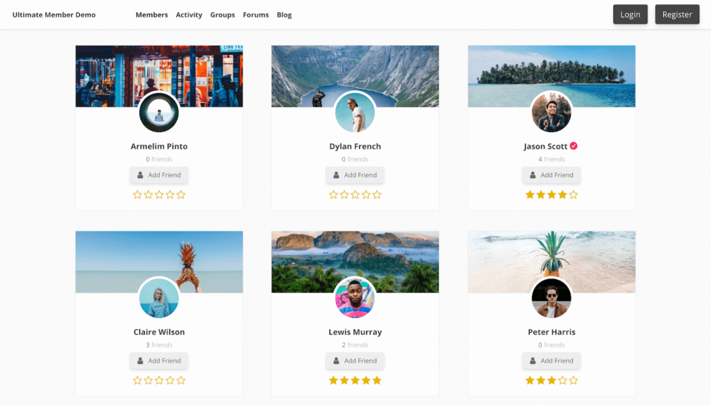 Tangkapan layar halaman daftar anggota plugin Ultimate Member WordPress