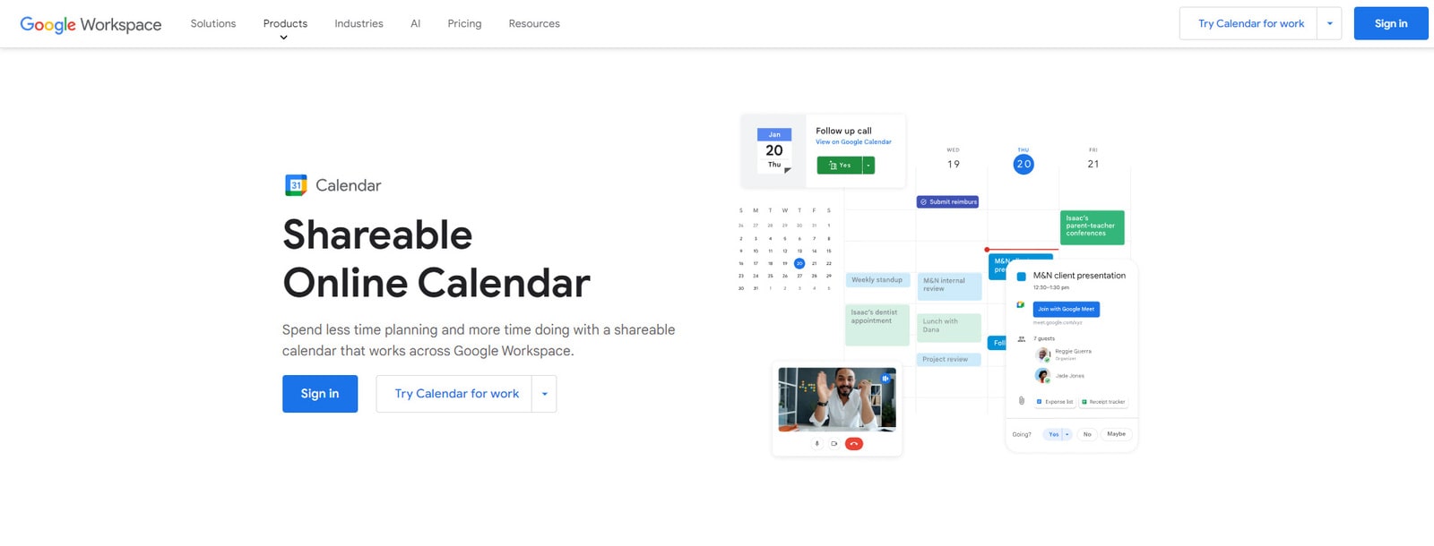 Abbildung von Google Kalender, einer weithin bekannten App für die Geschäftsplanung mit anpassbarem Arbeitsort und Arbeitszeiten.