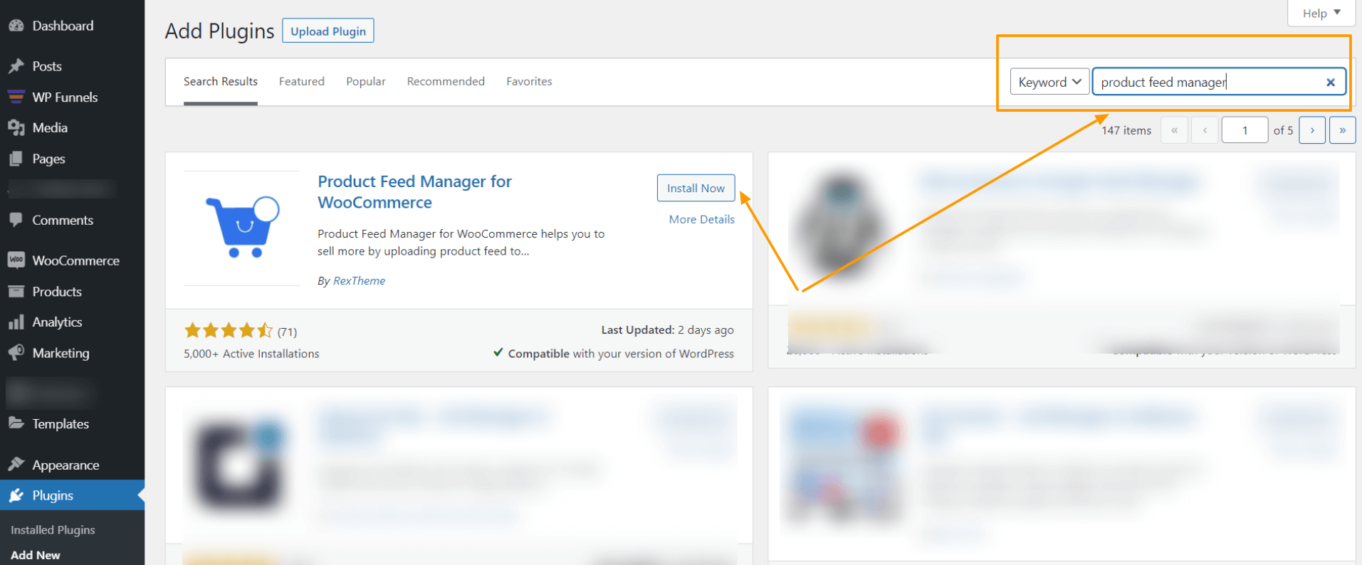 Tableau de bord WordPress – Rechercher un plugin