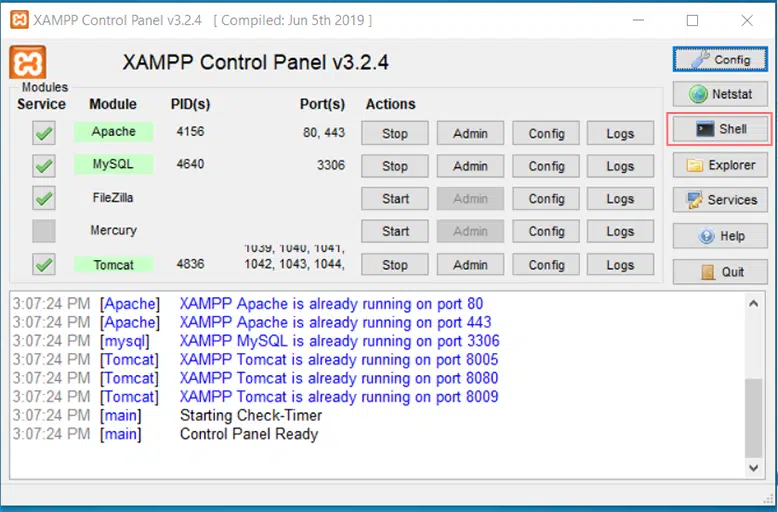 如何修復“MySQL 意外關閉”XAMPP 錯誤? 11 Opening Shell in XAMPP