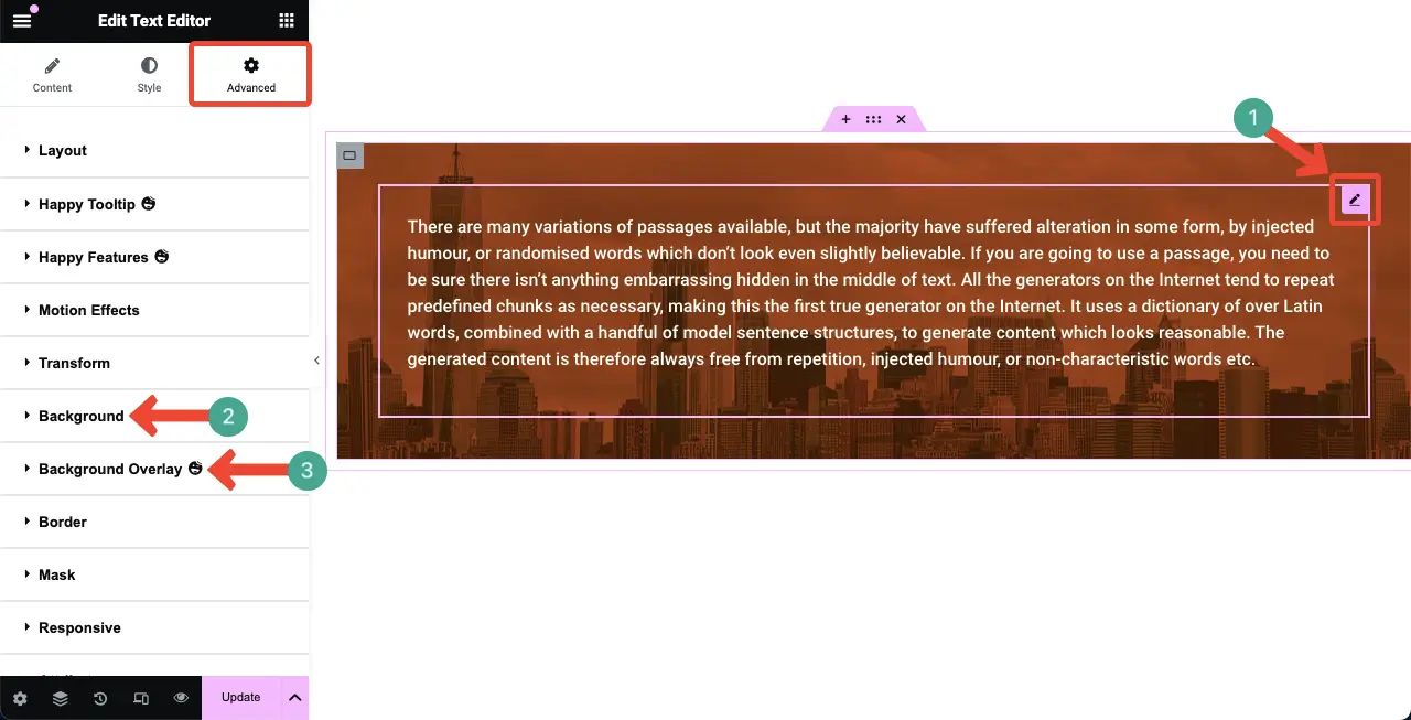 So fügen Sie eine Hintergrundüberlagerung in Elementor für Webdesign 14 hinzu Background Overlay options in HappyAddons