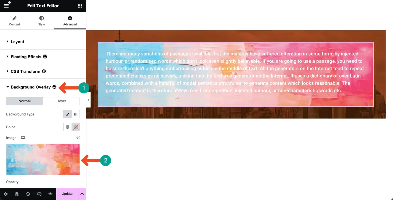 So fügen Sie eine Hintergrundüberlagerung in Elementor für Webdesign 18 hinzu Image background overlay is added to the Elementor content
