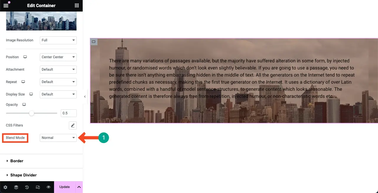 So fügen Sie eine Hintergrundüberlagerung in Elementor für Webdesign 11 hinzu Come to the Blend Mode