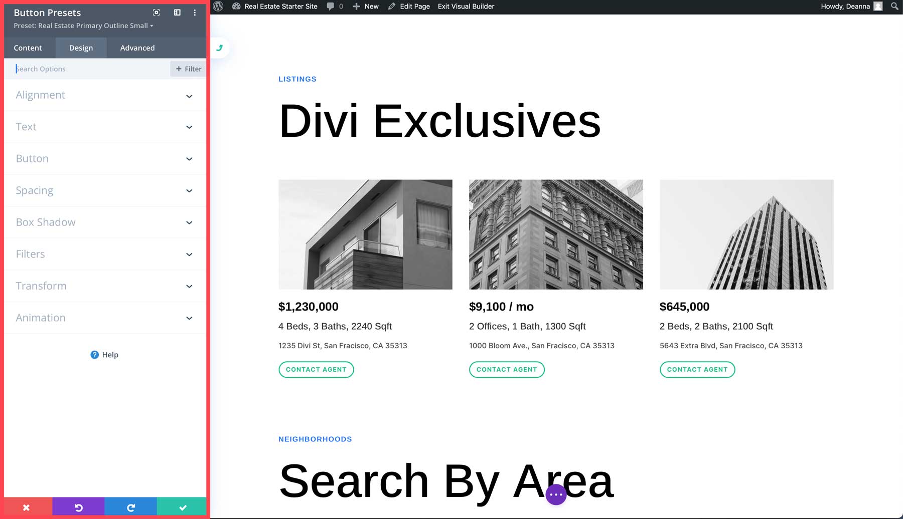 Site de démarrage immobilier pour Divi