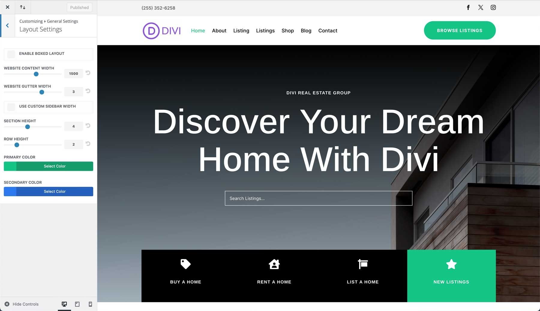 Site de démarrage immobilier pour Divi