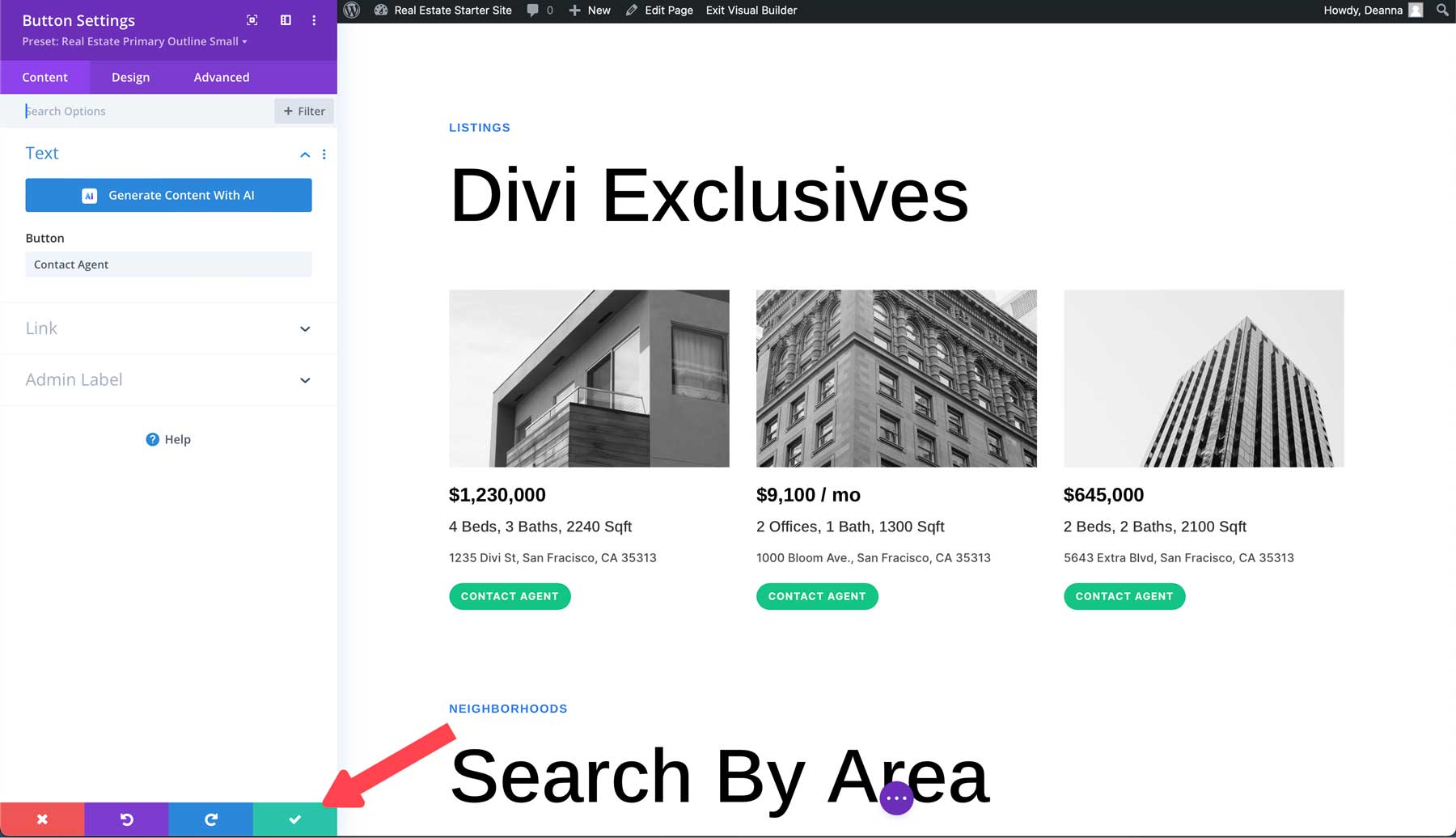 Site de démarrage immobilier pour Divi