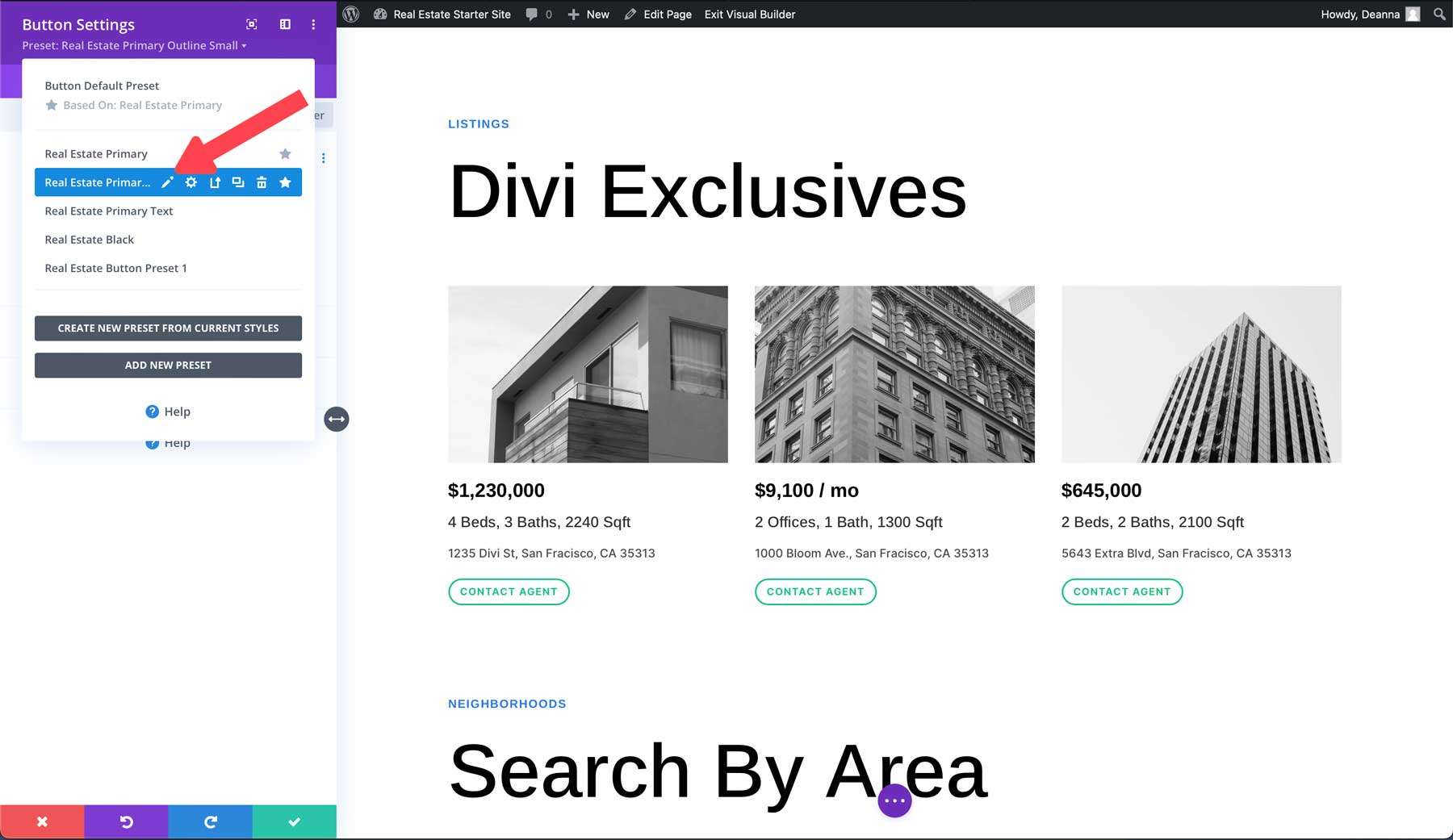 Site de démarrage immobilier pour Divi