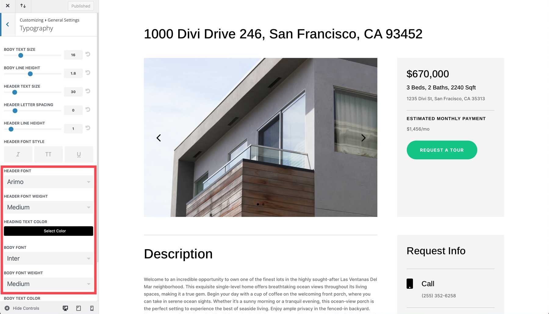 Site de démarrage immobilier pour Divi
