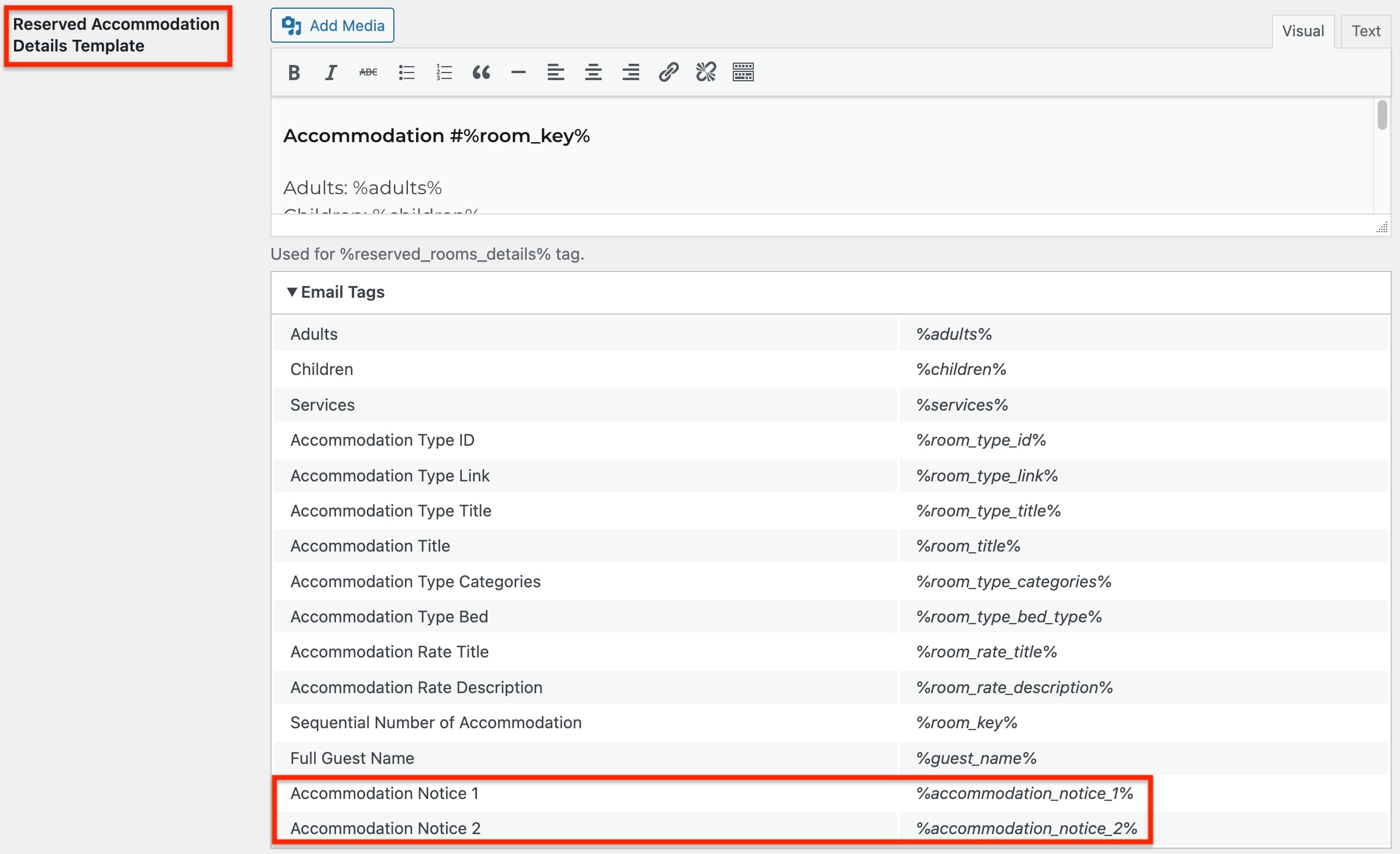 Templat email detail akomodasi yang dipesan.