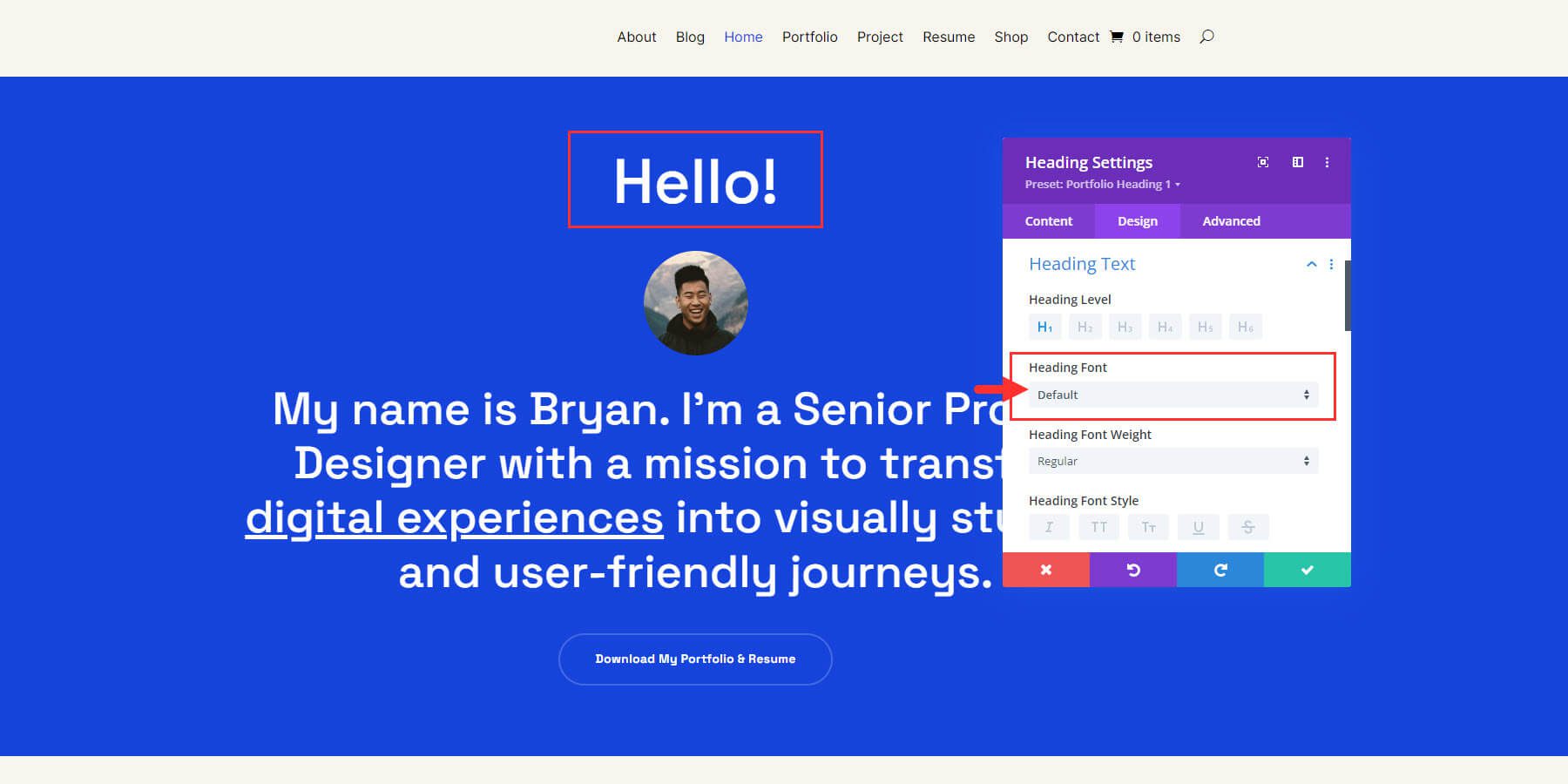 Fuente del módulo de encabezado Divi