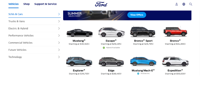 Los 9 mejores ejemplos de diseño de megamenús para inspirarte 9 ford 1