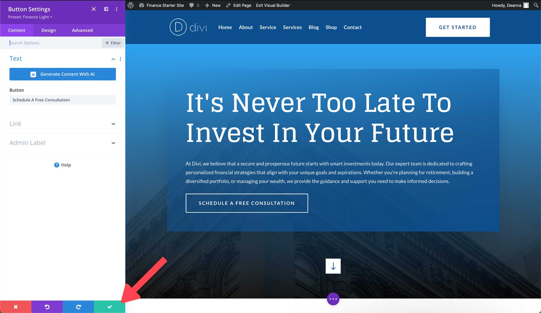 Site de démarrage financier pour Divi