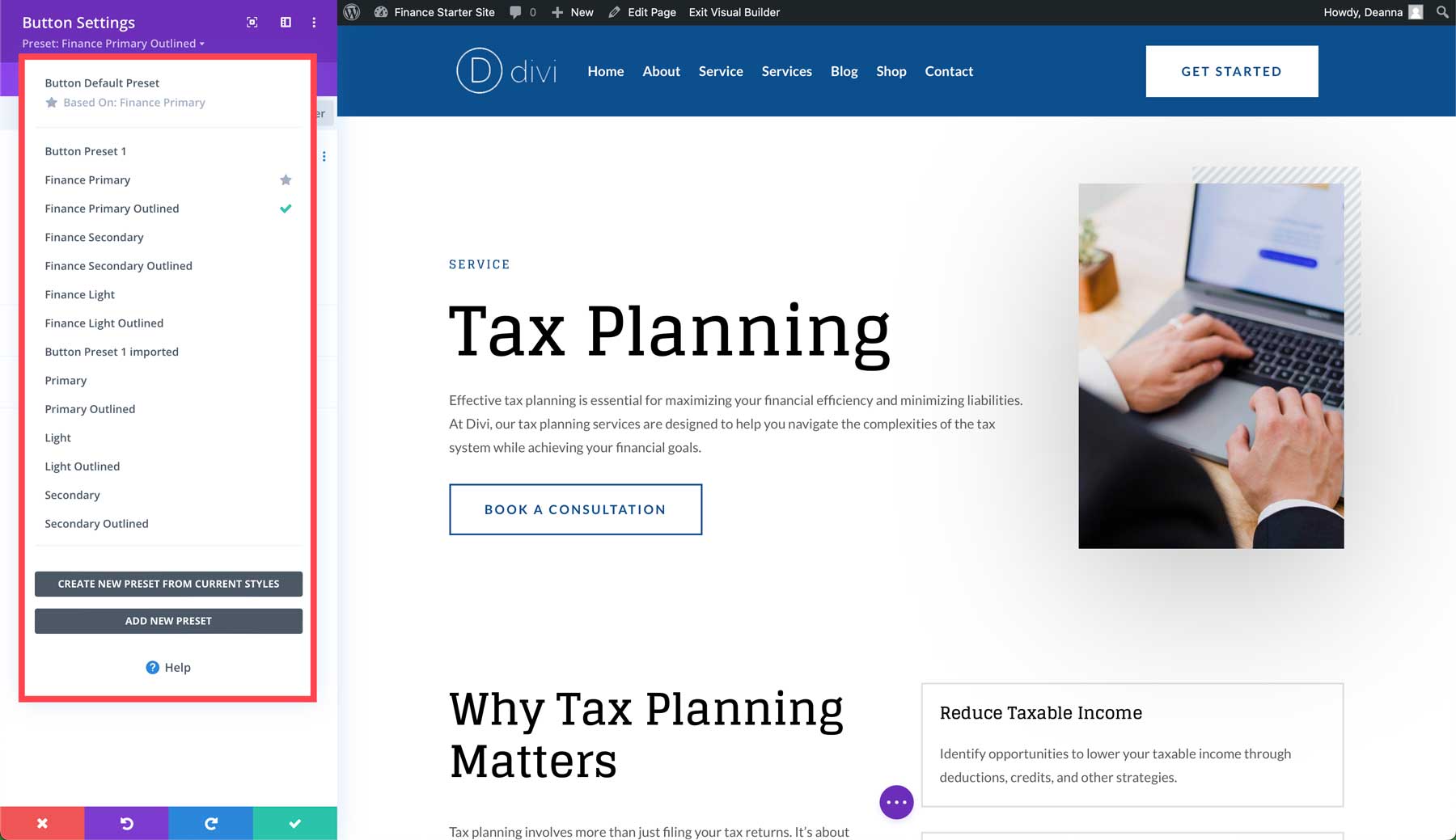 Site de démarrage financier pour Divi