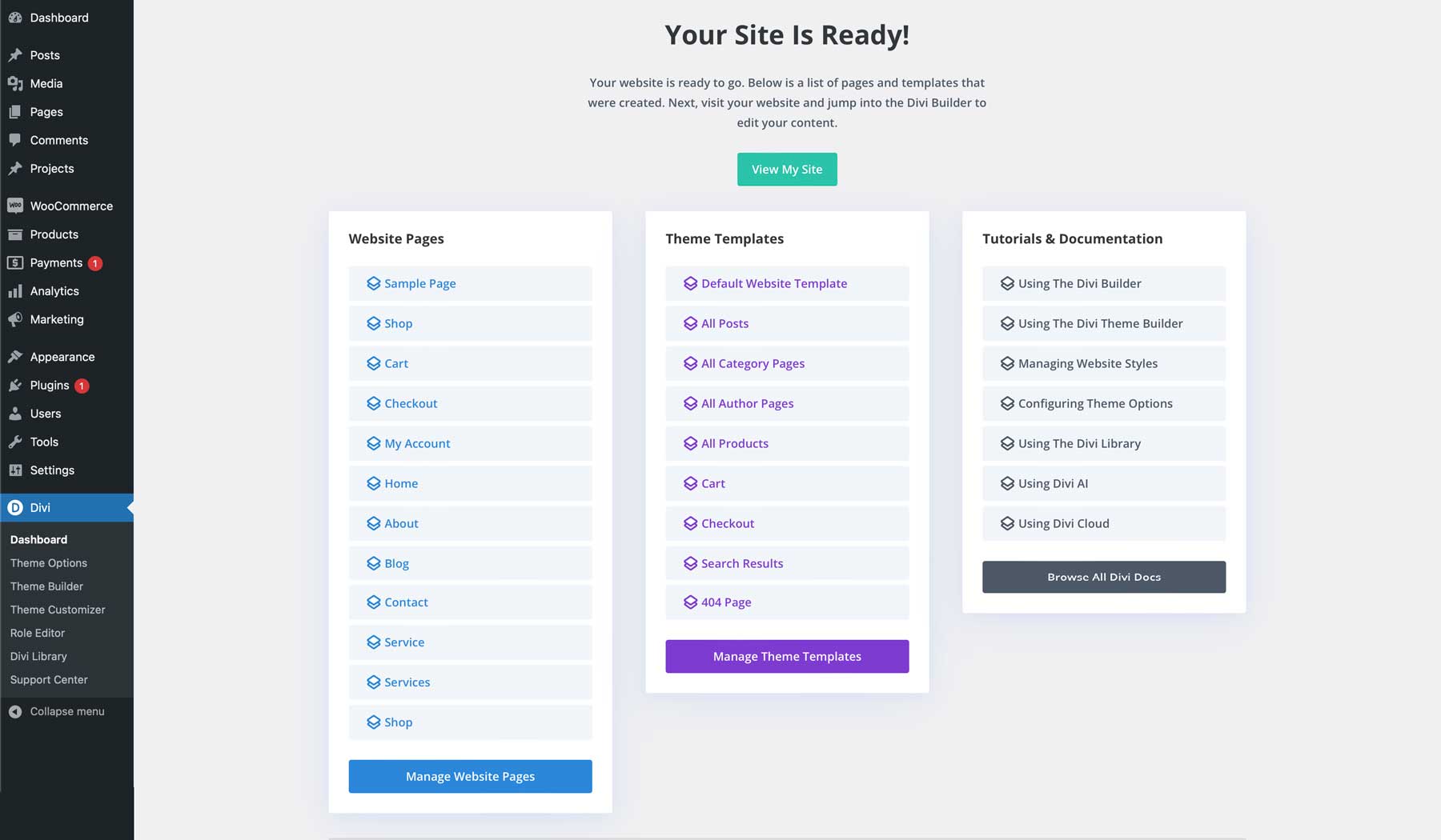 Site de démarrage financier pour Divi