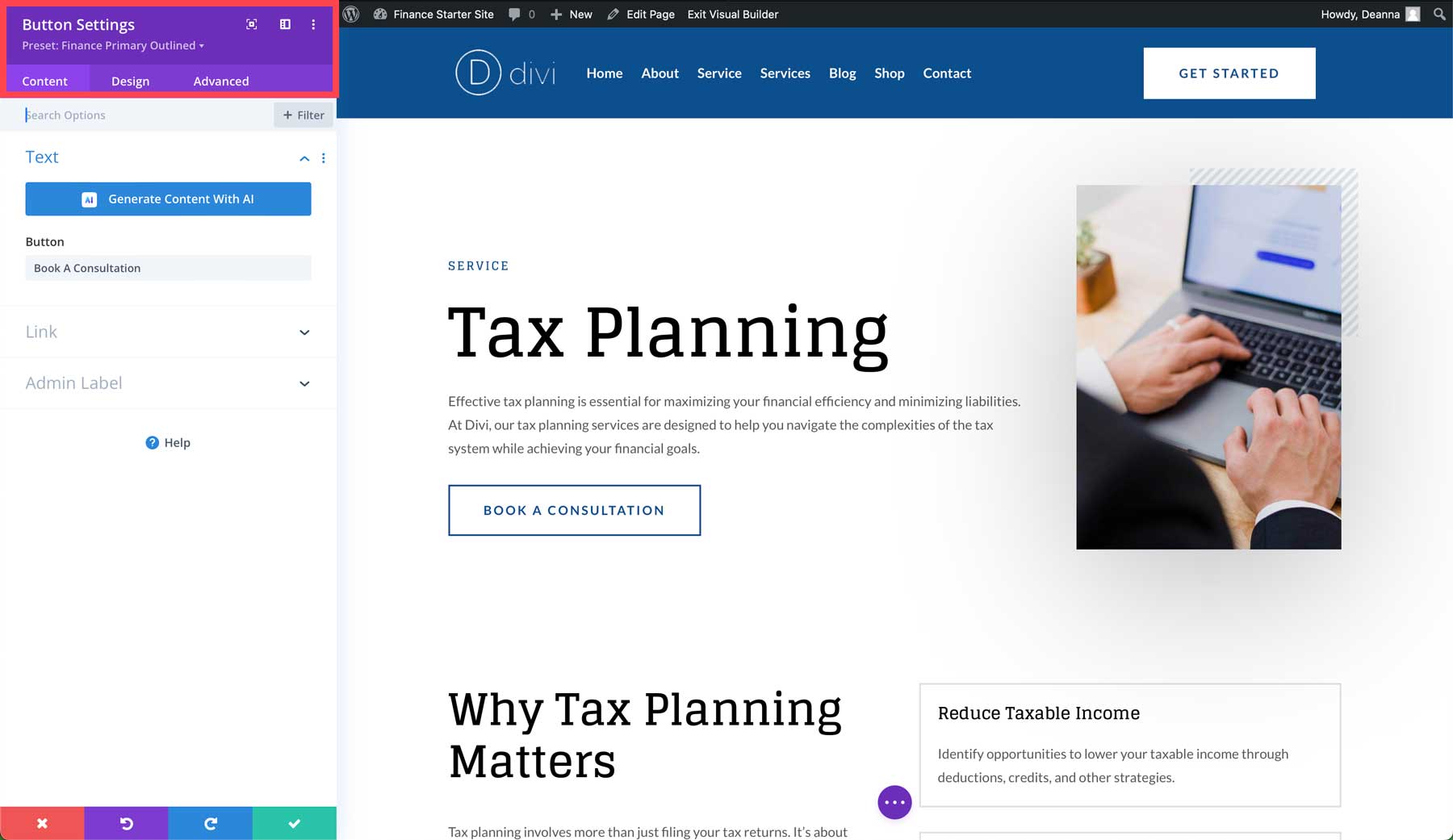 Site de démarrage financier pour Divi