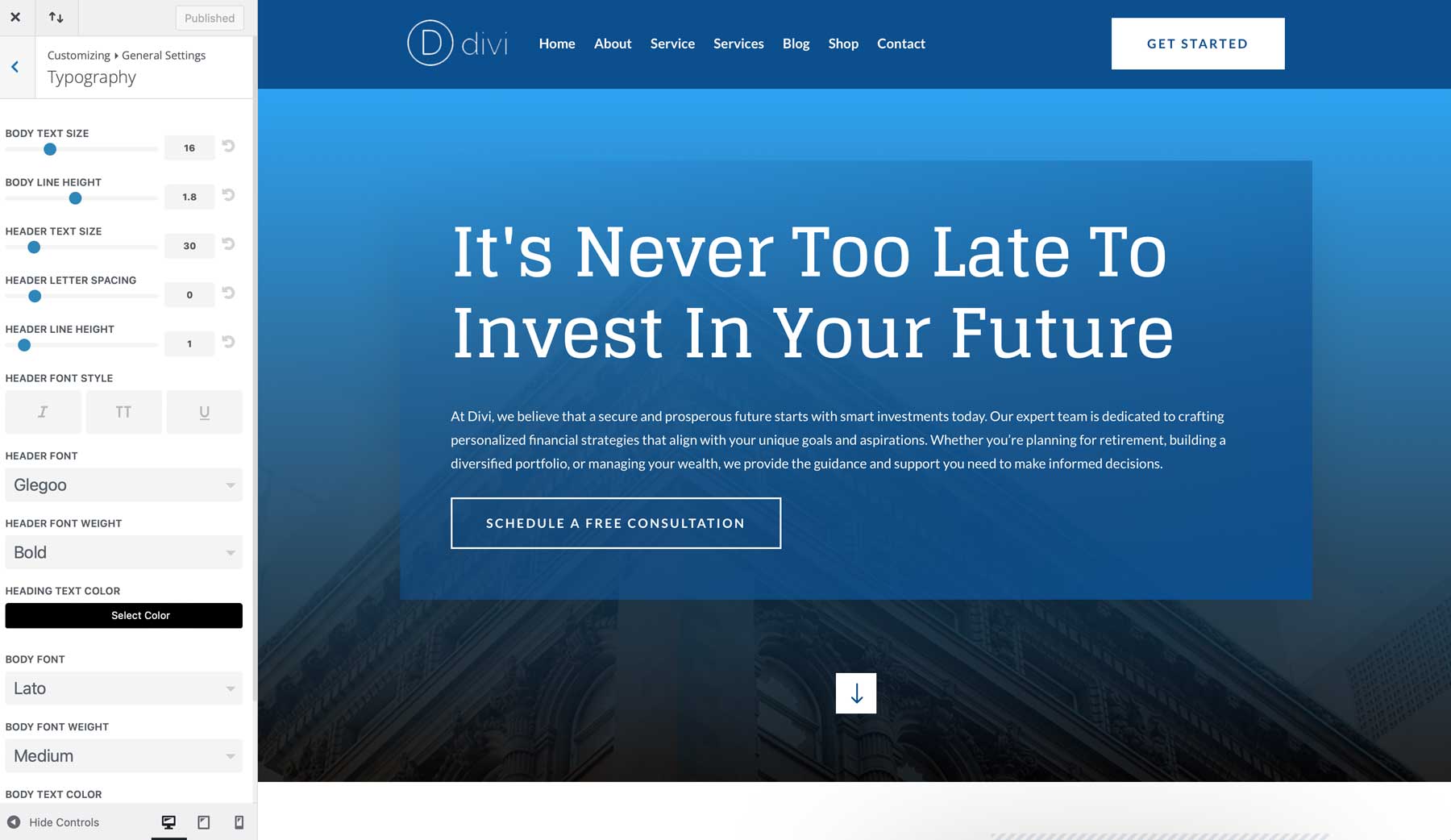 Site de démarrage financier pour Divi
