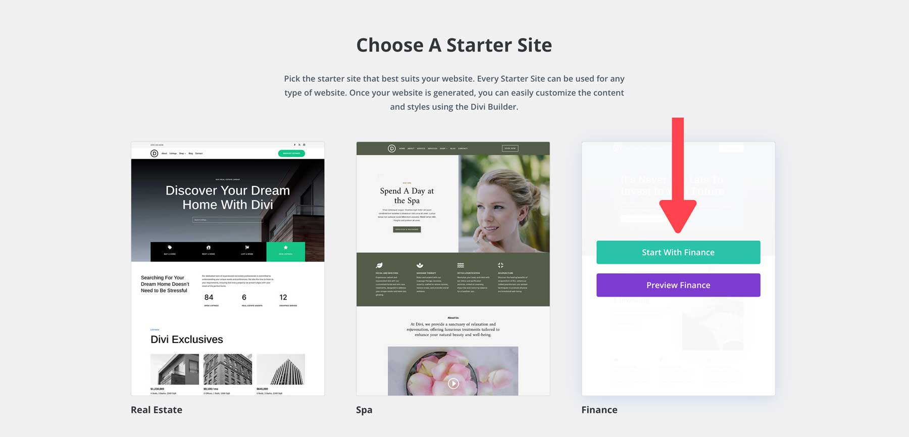 Site de démarrage financier pour Divi