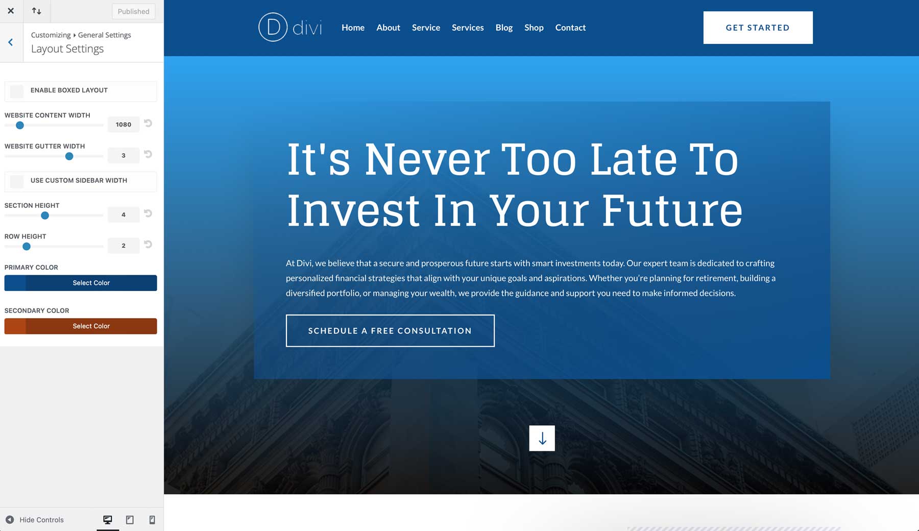 Site de démarrage financier pour Divi