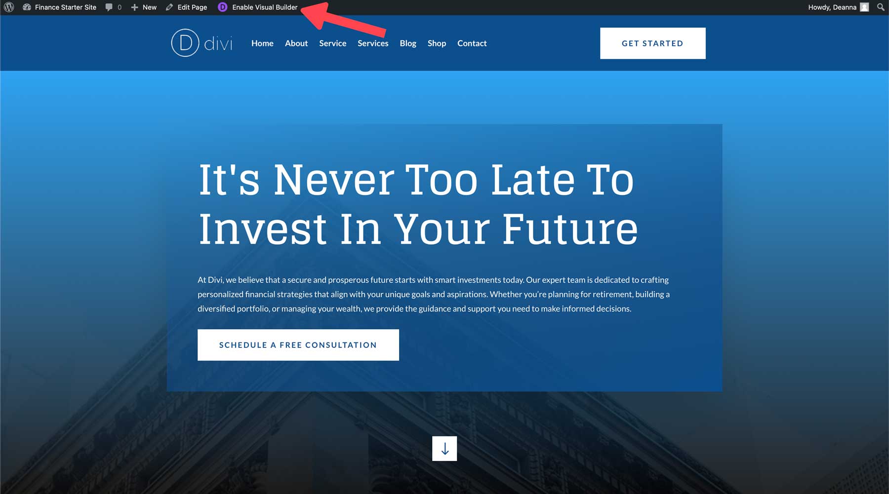 Site de démarrage financier pour Divi