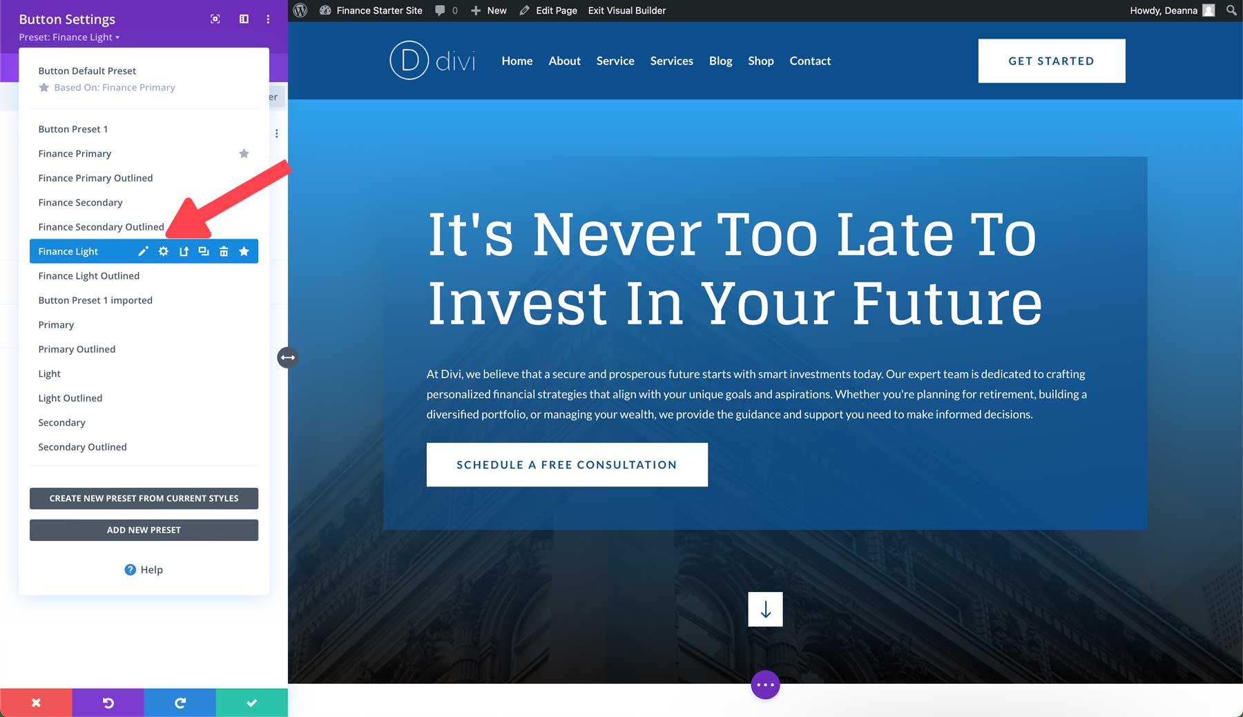Site de démarrage financier pour Divi