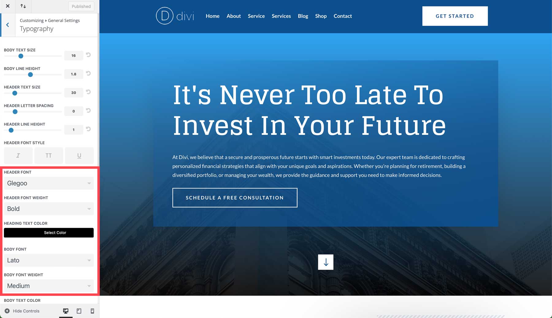 Site de démarrage financier pour Divi