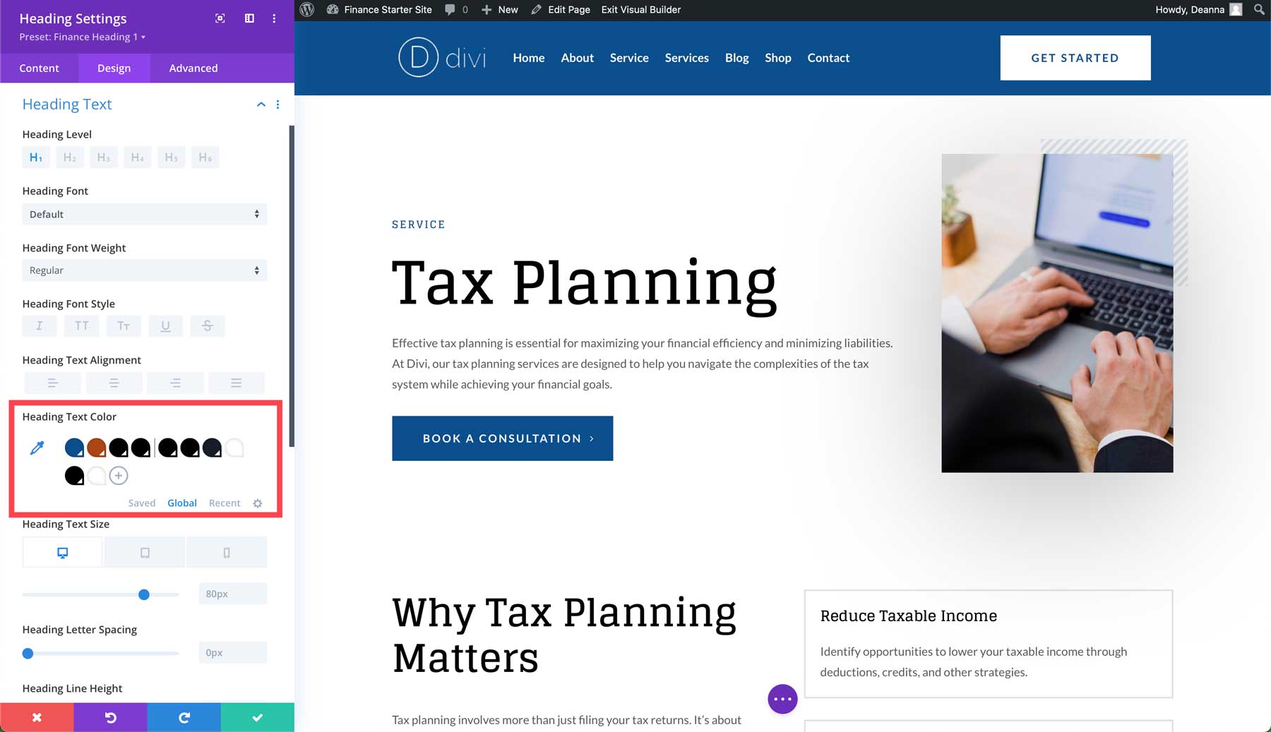 Site de démarrage financier pour Divi