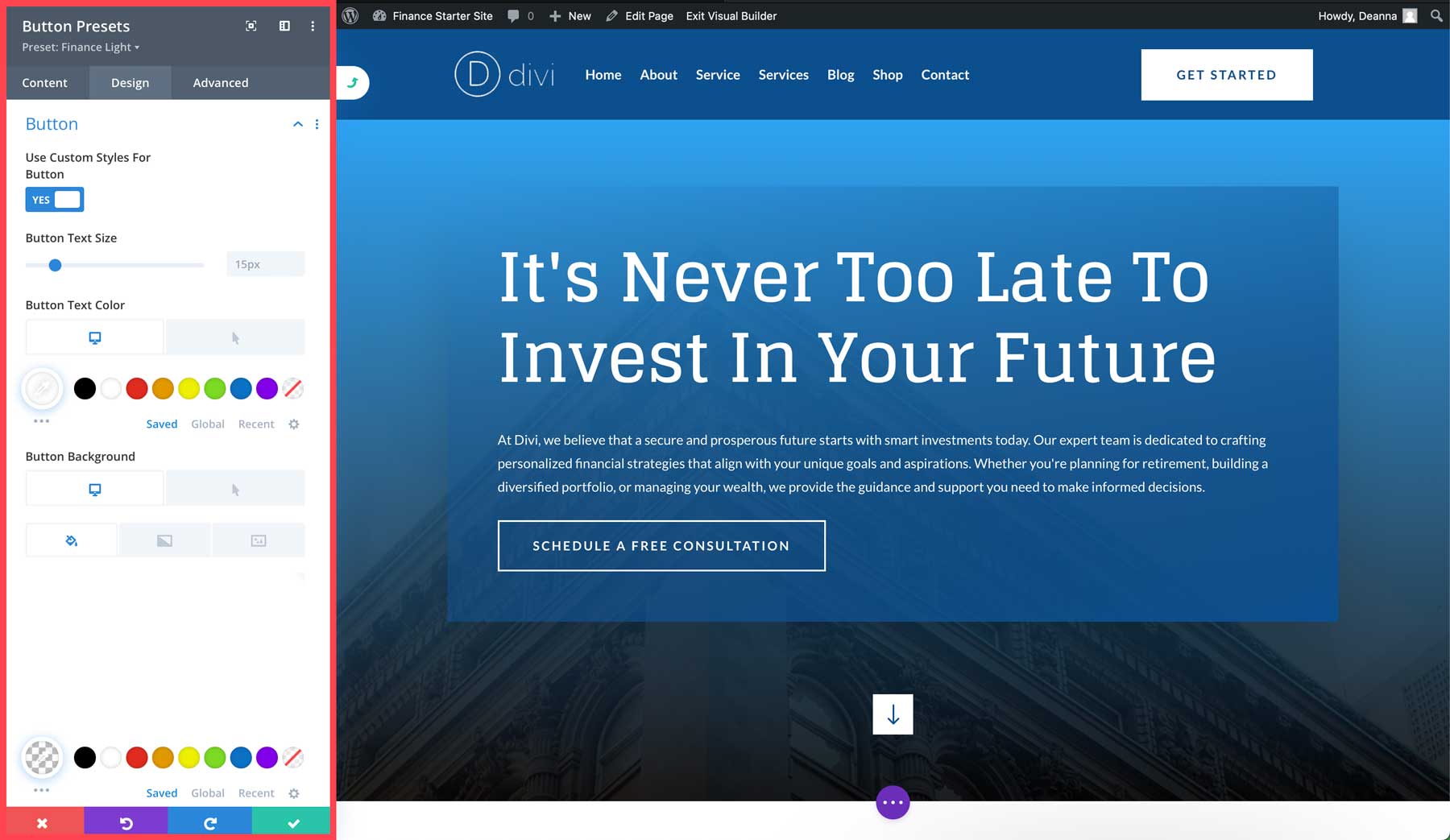 Site de démarrage financier pour Divi
