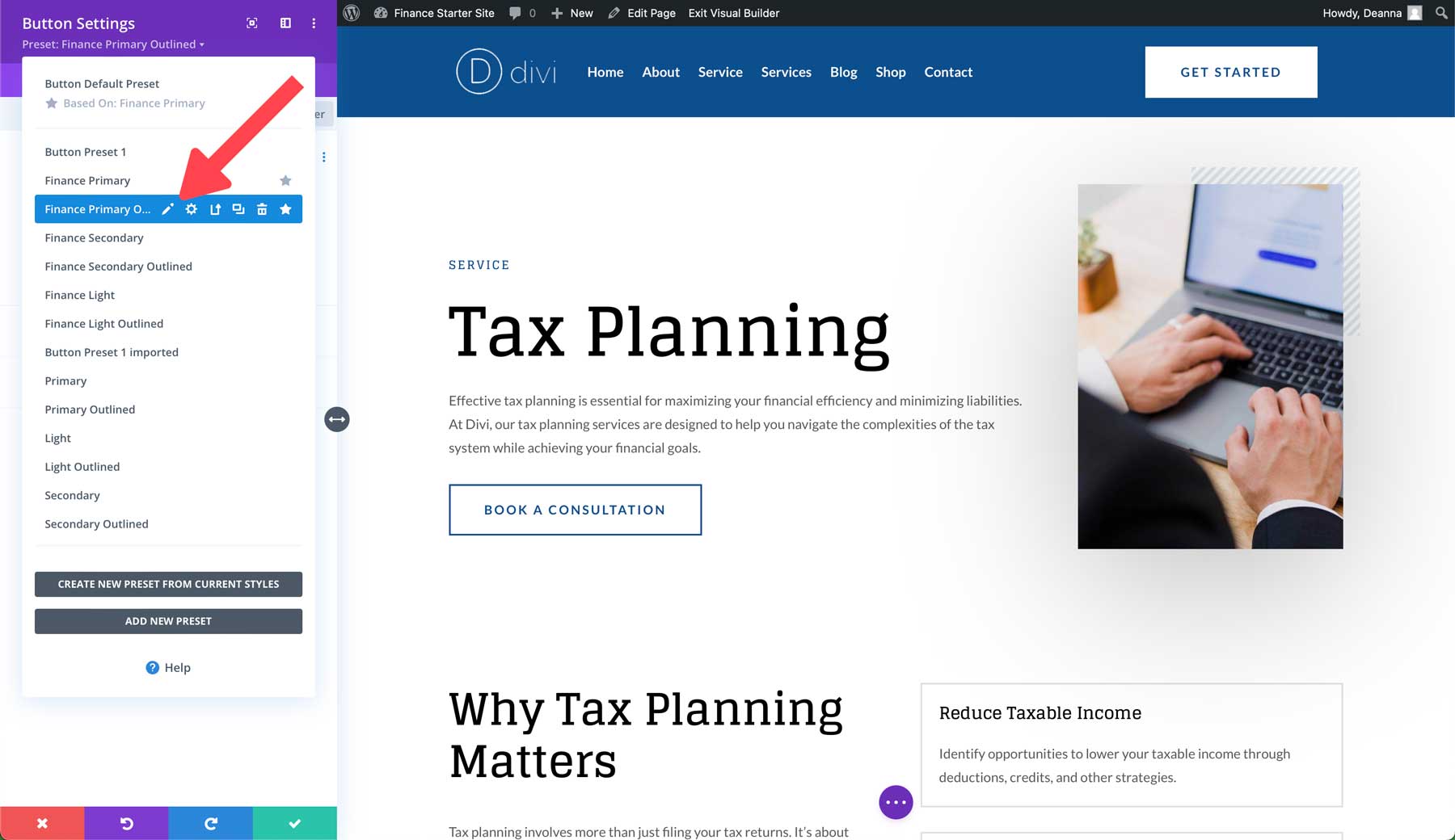 Site de démarrage financier pour Divi