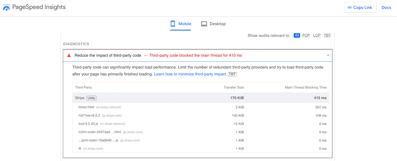 Penilaian Kecepatan Laman Google Lighthouse merekomendasikan "mengurangi dampak kode pihak ketiga"