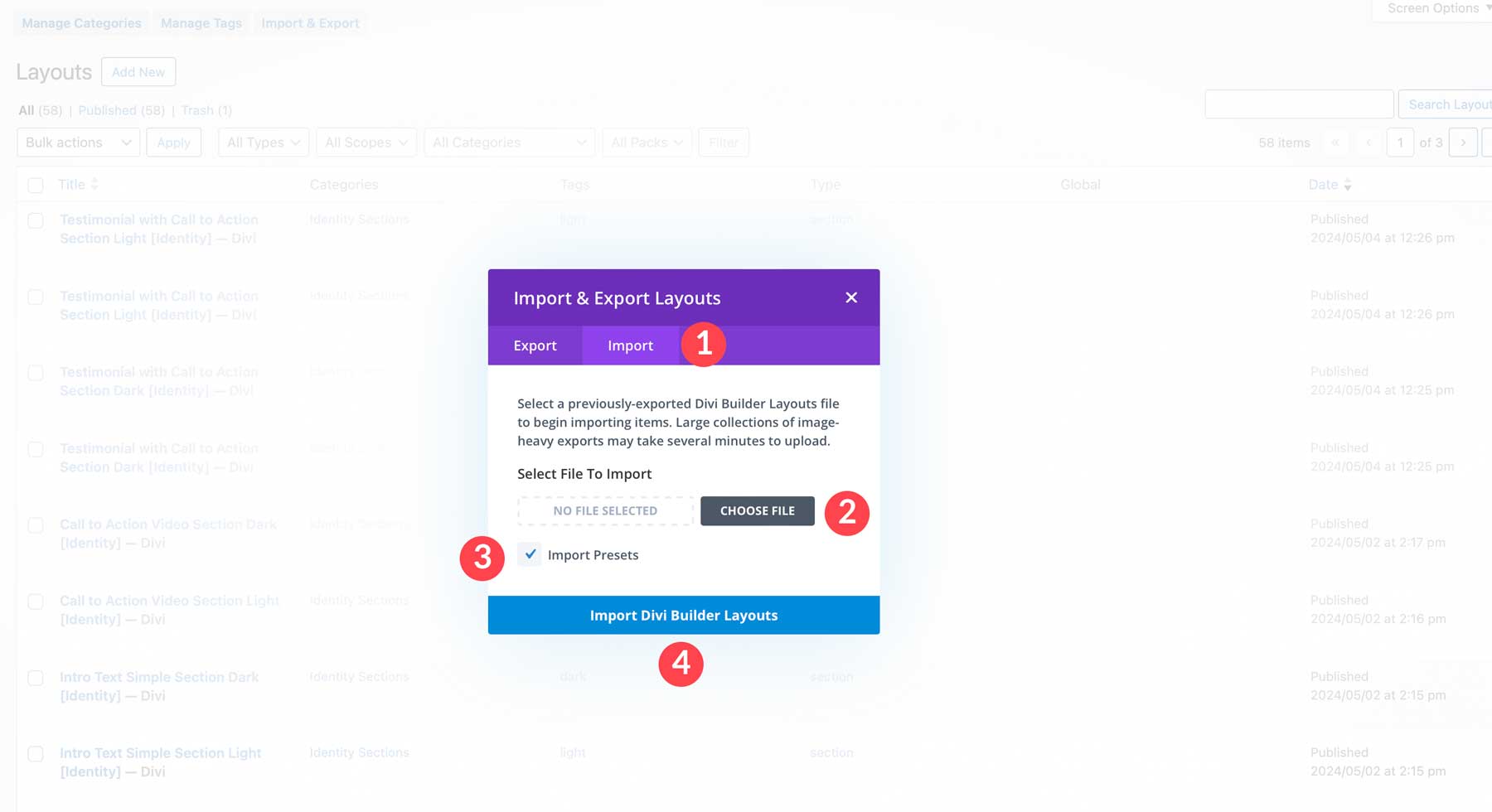Divi ライブラリアイテムをインポートする