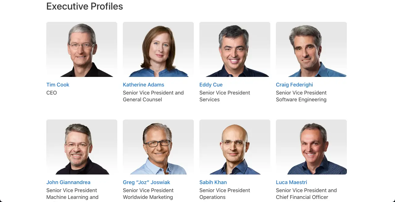 Cele mai bune 15 exemple de pagini Meet the Team pentru site-ul dvs. 5 Apple's meet the team page