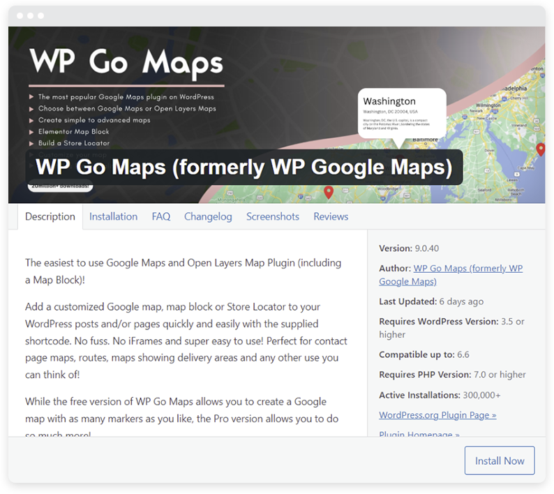 Une capture d'écran de l'écran principal du plugin WP Go Maps