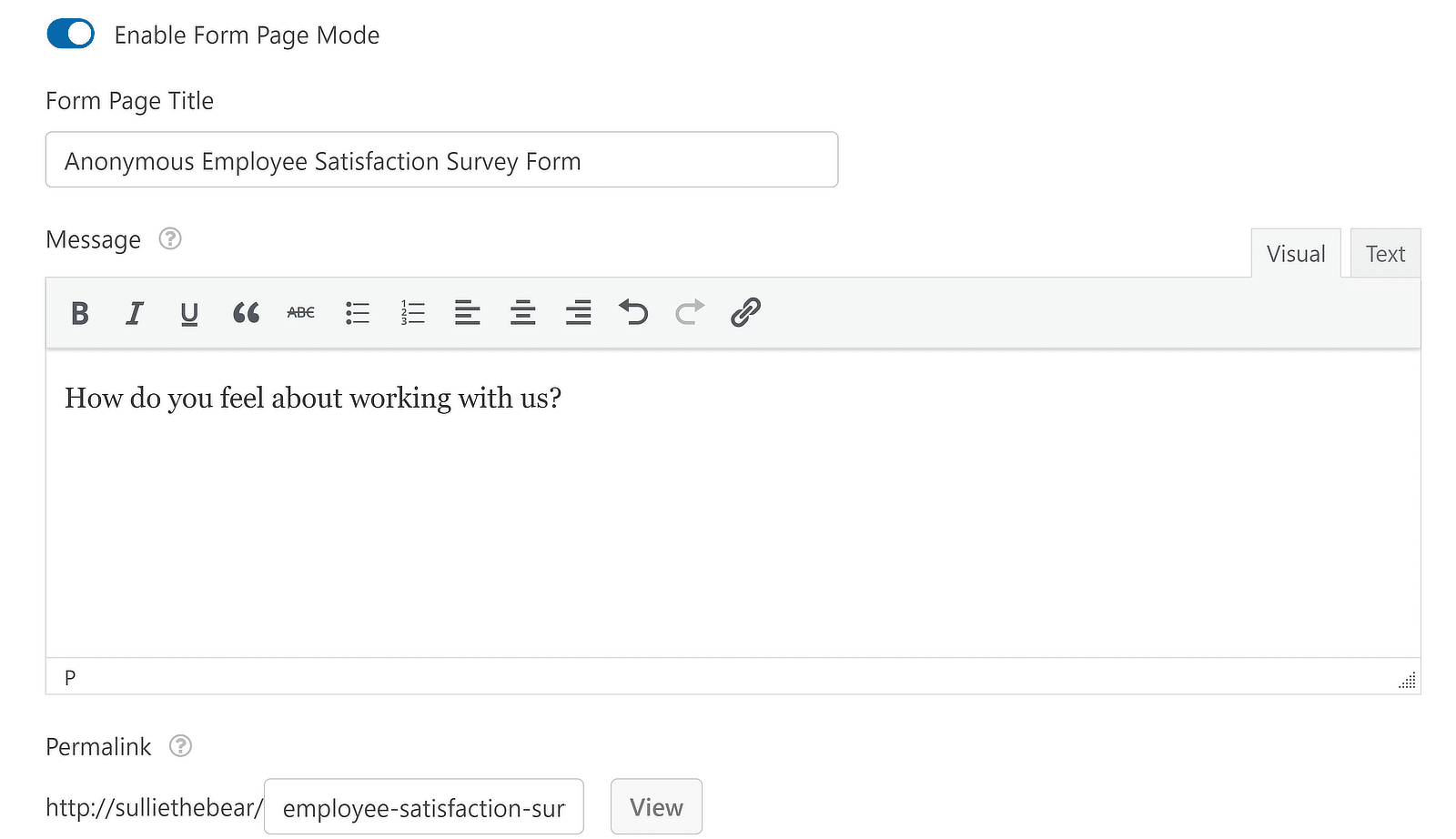 Setări pagini formular - WPForms Form page settings