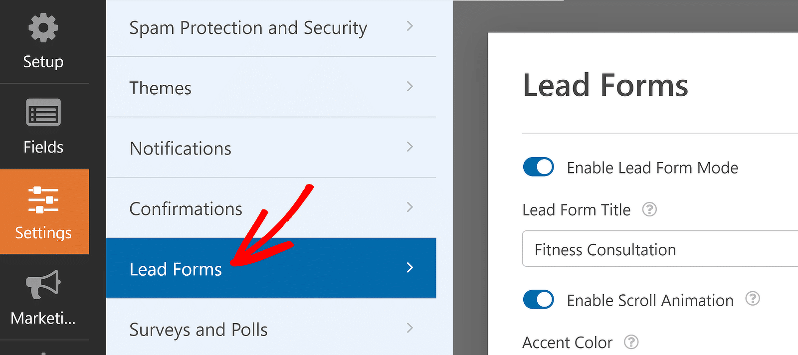 Setări formular pentru clienți potențiali - WPForms Lead form settings