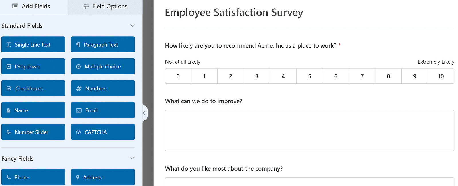 Sondaj de satisfacție a angajaților - WPForms E,mployee satisfaction survey