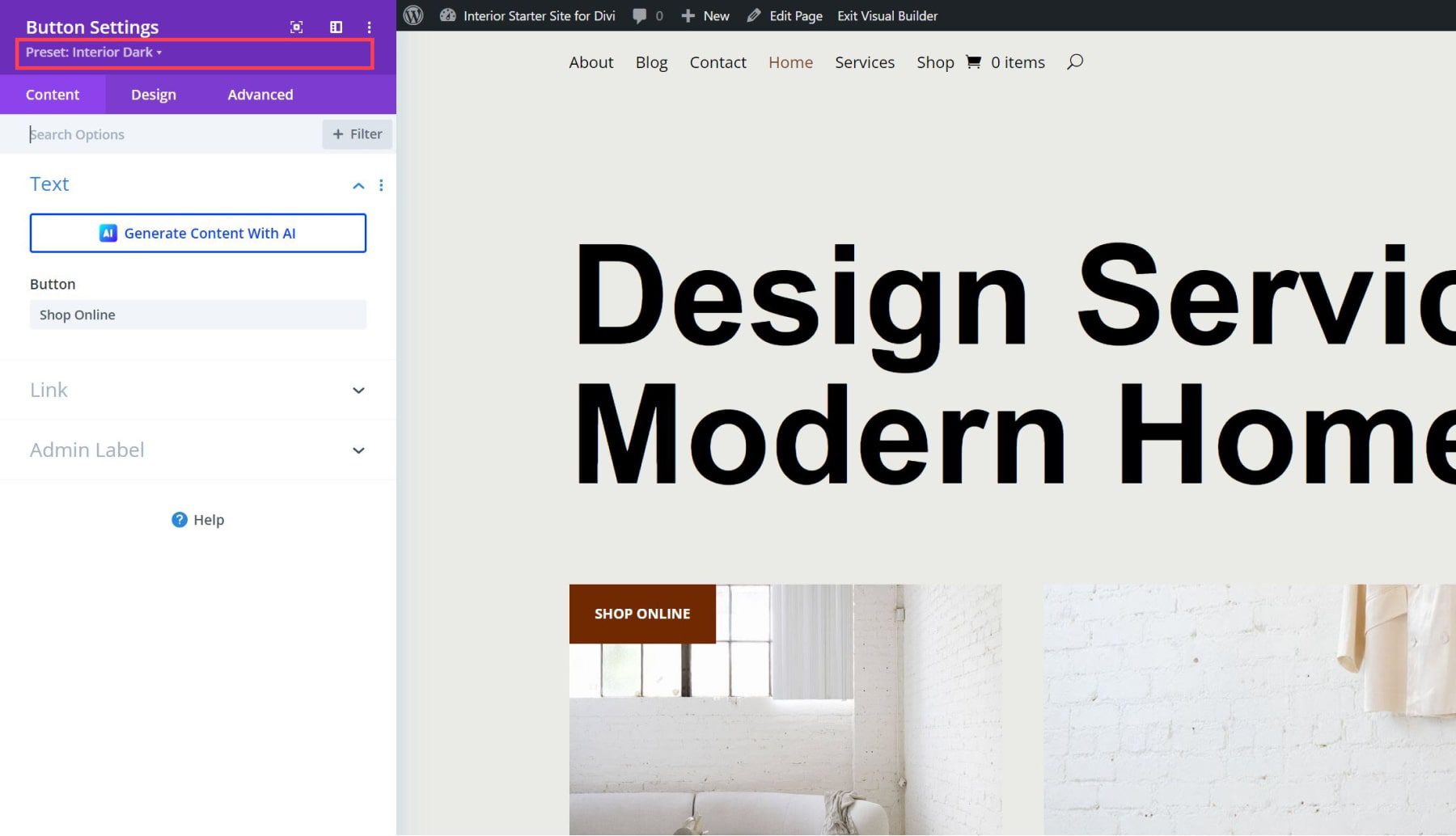 Divi インテリア スターター サイト