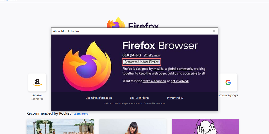 Como corrigir o erro “SSL_ERROR_RX_RECORD_TOO_LONG”? 8 Restart to Update Firefox