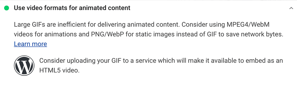 Google PageSpeed Insights: ウェブサイトの速度を改善するには? 21 Use video formats for animated content