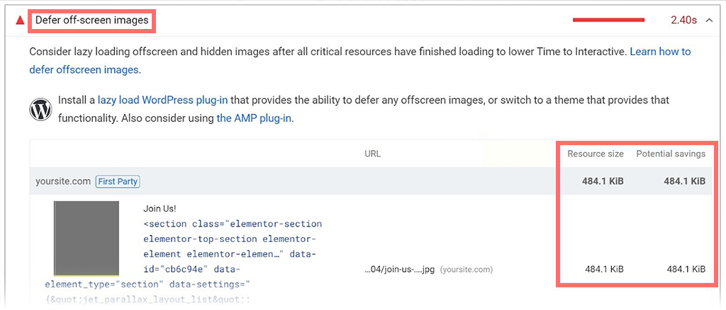 Google PageSpeed Insights: ウェブサイトの速度を改善するには? 14 Defer Offscreen Images