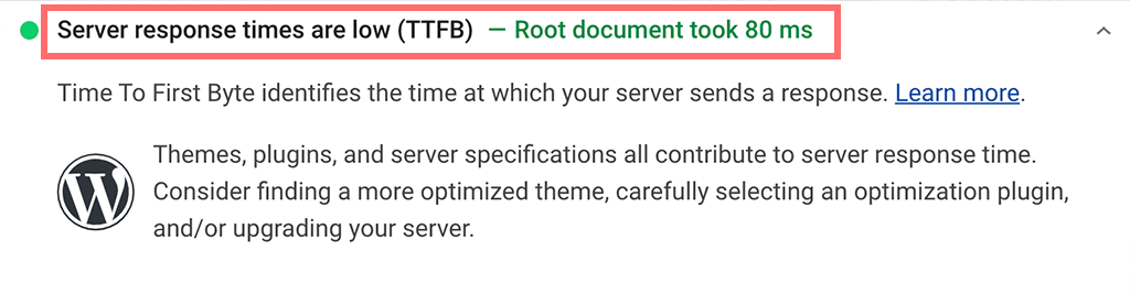 Google PageSpeed Insights: ウェブサイトの速度を改善するには? 10 Reduce Server time response (TTFB)