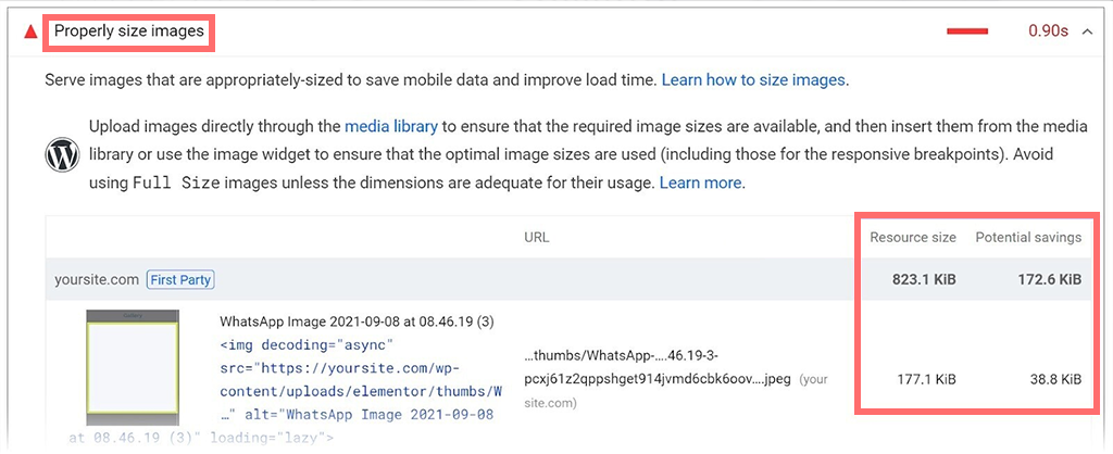 Google PageSpeed Insights: ウェブサイトの速度を改善するには? 9 Properly size images