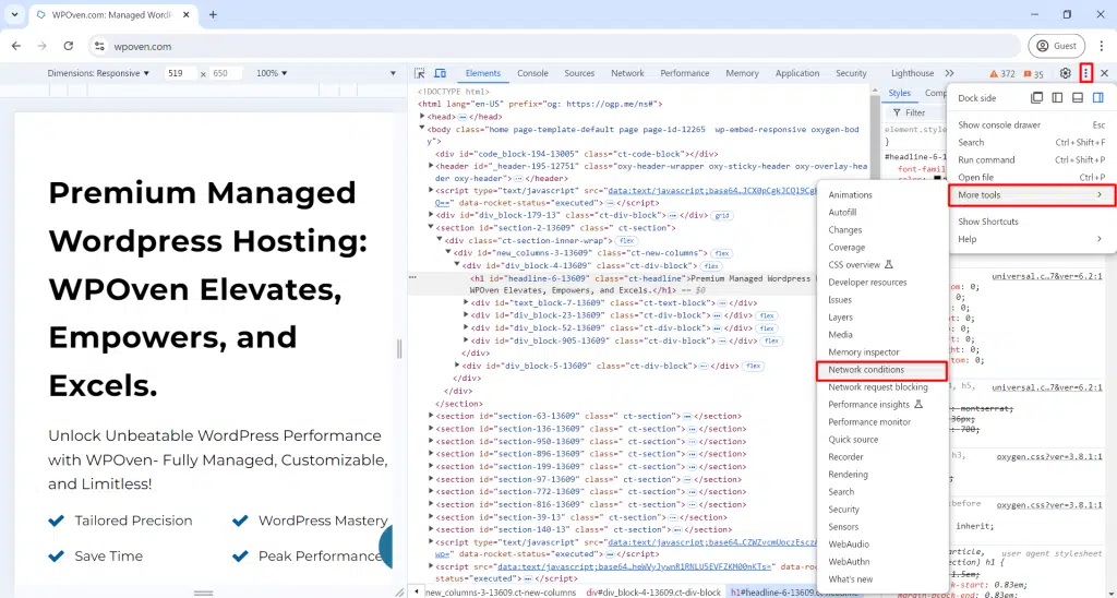 ¿Cómo inspeccionar elementos en Chrome, Safari y Firefox? 23 Network conditions in Devtools