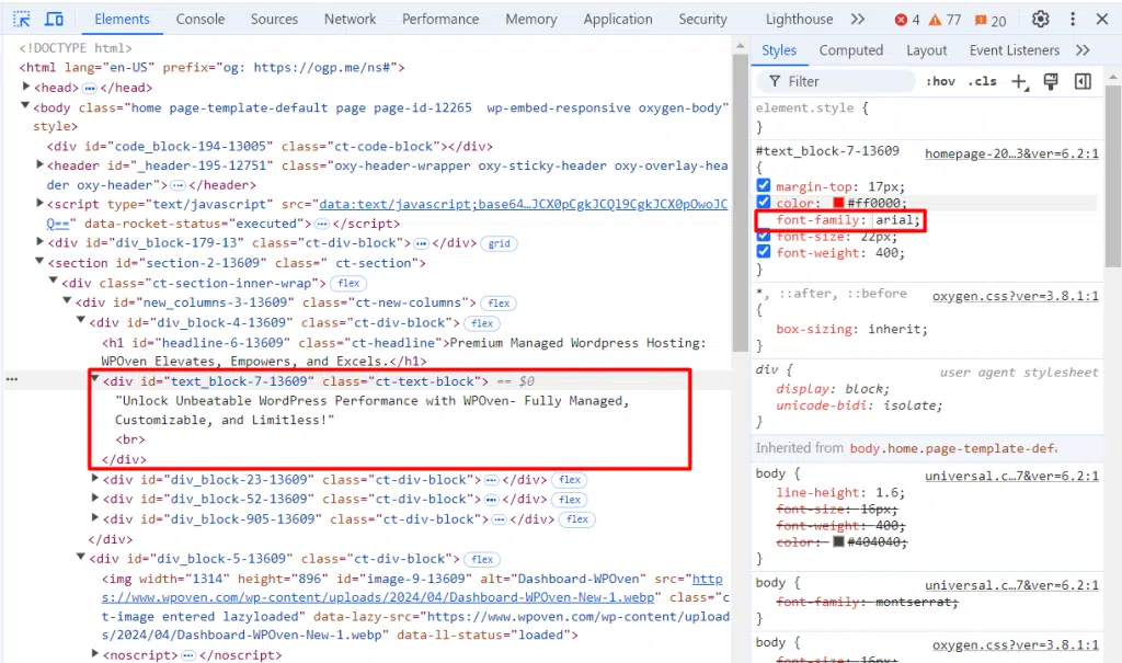¿Cómo inspeccionar elementos en Chrome, Safari y Firefox? dieciséis Changed Text font family on a Webpage using Inspect Website Elements tools