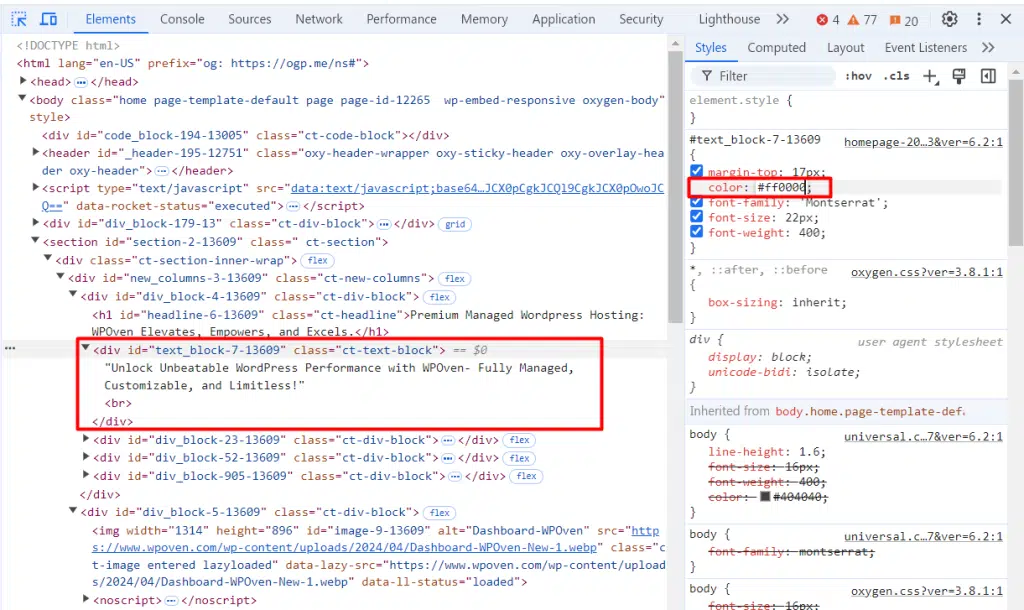 ¿Cómo inspeccionar elementos en Chrome, Safari y Firefox? 15 Changed Text font color on a Webpage using Inspect Website Elements tools