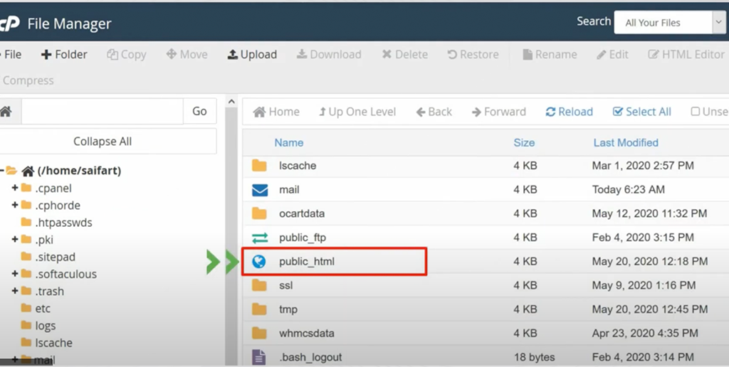 DISALLOW_FILE_EDIT - ¿Cómo deshabilitar la edición de archivos en WordPress? 4 Opening public_html in the WordPress root directory