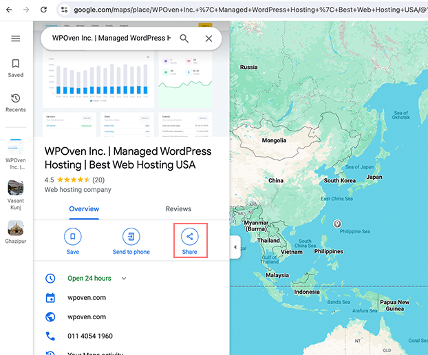 Cómo insertar Google Maps en WordPress: 3 métodos rápidos 4 Entering the street address in Google Maps to show on the WordPress Site