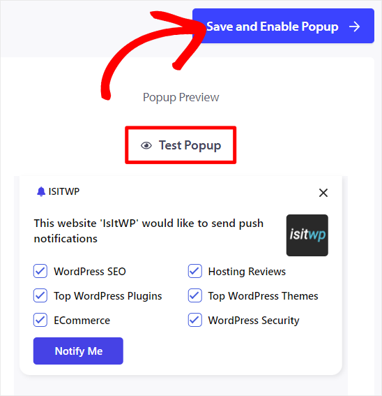 pushengage-simpan-dan-aktifkan-popup - IsItWP - Detektor Tema WordPress Gratis pushengage save and enable popup