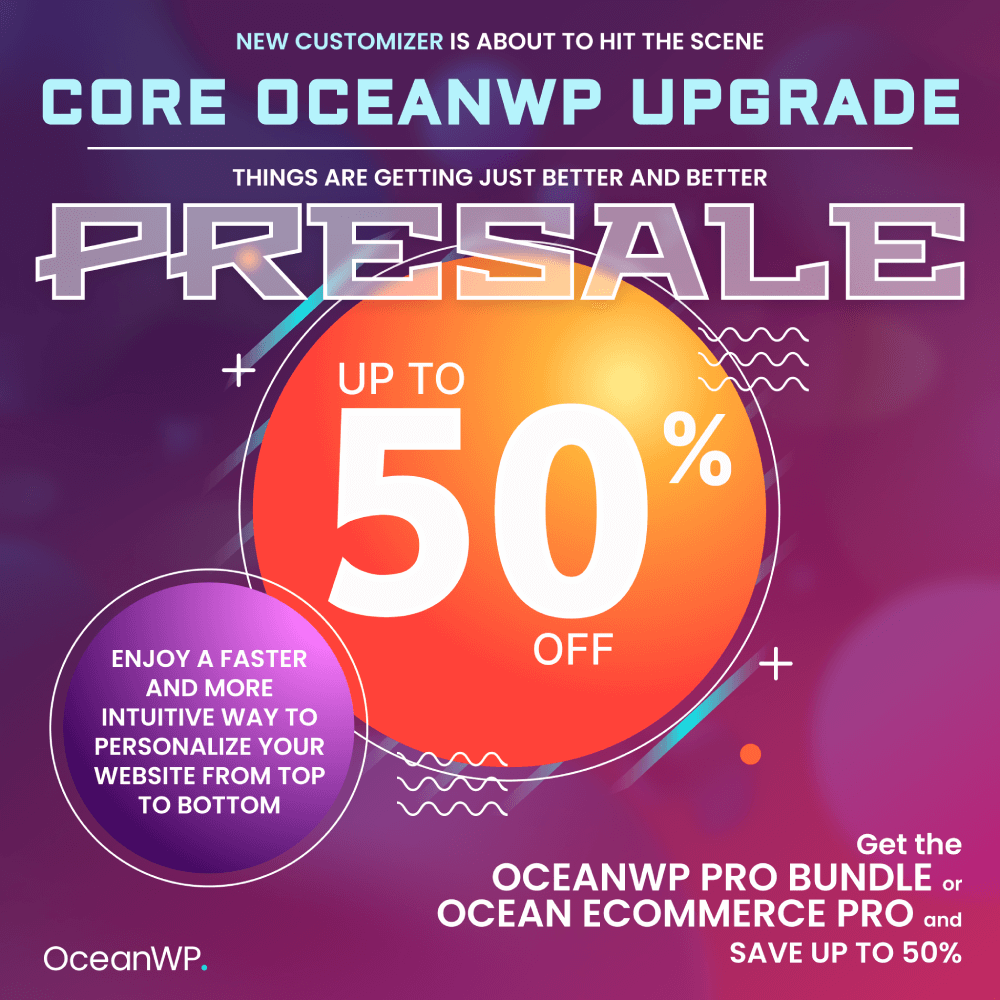 Baner przedsprzedażowy aktualizacji OceanWP WordPress Customizer